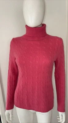 Suéter Lord & Taylor Tejido con Cable 100% Cachemira Cuello Alto Rosa Talla M Foto 1 de 4