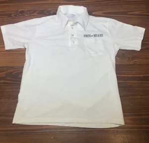 Polo de algodón de punta única blanco vintage de la Universidad de Miami de la década de 1980 hecho en EE. UU. - Imagen 1 de 9
