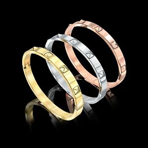JDX Stainless Steel Rose Gold Color Bracelets & Bangles for Woman with Letter V Luxury 