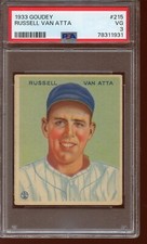 1933 GOUDEY  #215  RUSSELL VAN ATTA. YANKEES.  PSA 2 GOOD. FRESH GRADE.