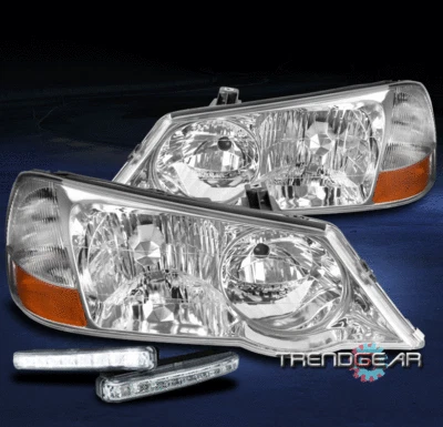 FOR 2002-2003 ACURA TL (HID TYPE) CHROME HEADLIGHT HEADLAMP W/BUMPER LED DRL SET - Image 1 of 4