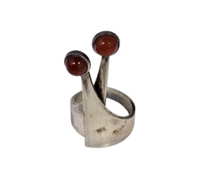 Scandinavian Sterling Silver & Coral Ring - Picture 1 of 8