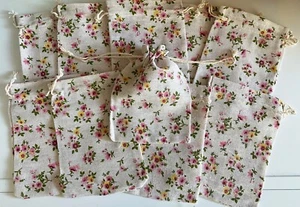 Bundle 10pcs Retro Floral Print Drawstring Gift Bags Natural Linen Pouch Bag - Picture 1 of 6