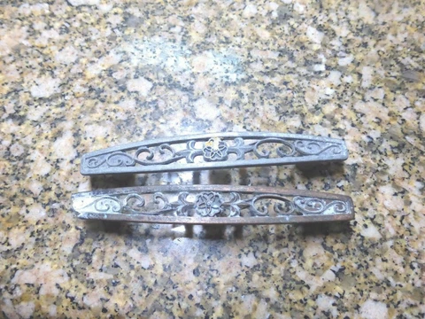 3 VINTAGE MID CENTURY DOOR PULLS HANDLE BRASS, SILVER & COPPER FLORAL~CA Cover
