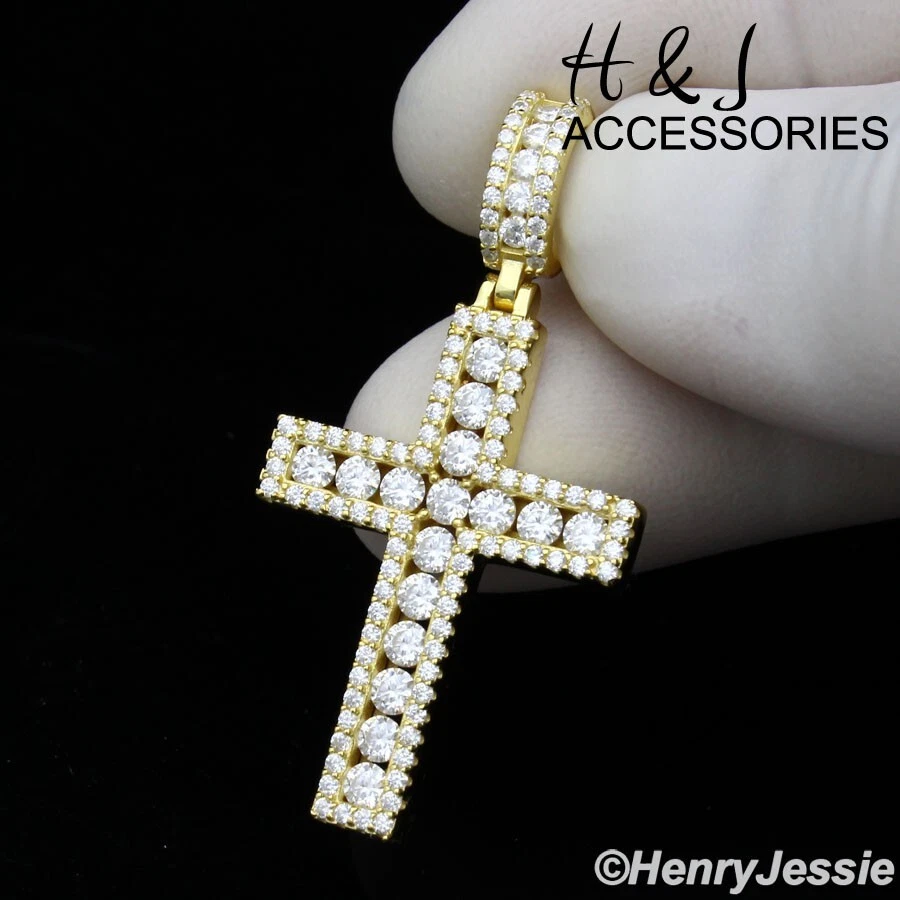 COLGANTE CRUZ 3D PLATA ESTERLINA 925 BLING MOISSANITA CHAPADO EN ORO/PLATA*AMP531 Foto 1 de 1