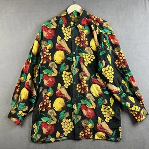 Robert Stock Shirt Mens Large Colorful Fruit Pears Lemons Grapes Silk Adult 90s - Picture 1 of 13