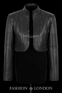 Womens Slim-Fit Jacket Ashley Elegant Look Real Leather Cropped Shrug Bolero - Picture 1 of 6