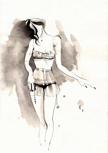 Original Ink Drawing Woman Figure Drawing Female Erotic Art - Picture 1 of 2