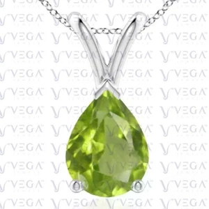 5.00ct Pear Cut Natural Peridot Solitaire Pendant 18k White Gold Plated No Chain - Picture 1 of 11