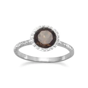 Anillo apilable redondo de cuarzo ahumado de plata de ley, 5 - Imagen 1 de 1