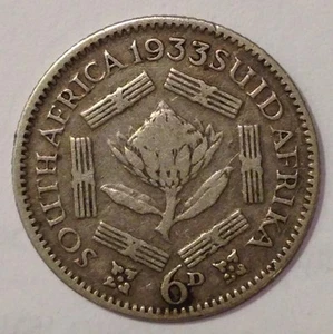 1933 South Africa, 6 Pence, Silver Coin, Nice and Original Vintage - Bild 1 von 7