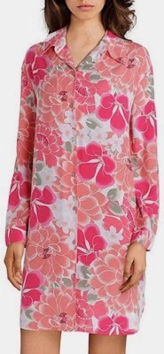 NWT $78 Josie Natori Sleepshirt SMALL Coral Multi Floral Button Front 100% Rayon - Image 1 of 4