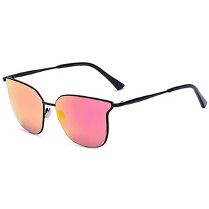 86009 C4 CATEYE FASHION SUNGLASSES METAL BLACK FRAME PINK MIRROR LENS - Picture 1 of 3