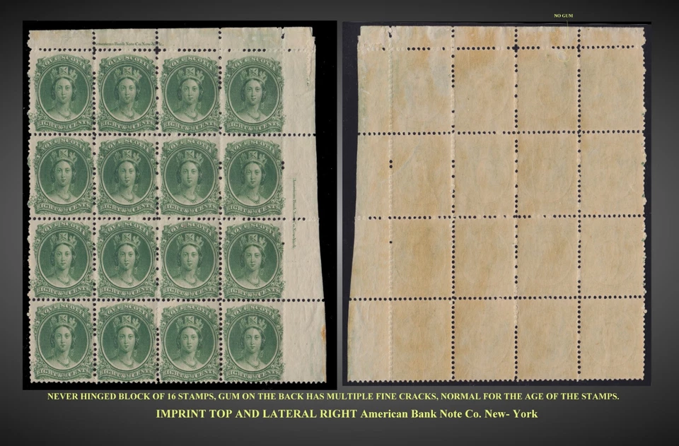 1863 NOVA SCOTIA Q.VICTORIA 8.1/2C GREEN NH BLKOF 16 CORNER IMPRINT SCT.11 SG.26 - Image 1 of 1