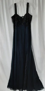 Größe 6 Vintage Oleg Cassini schwarz Krawatte langes Seide Perlen Trägerkleid - Bild 1 von 10