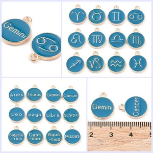 Set of 12 enamel ZODIAC / CONSTELLATION PENDANTS, star sign charms, BLUE - Picture 1 of 4