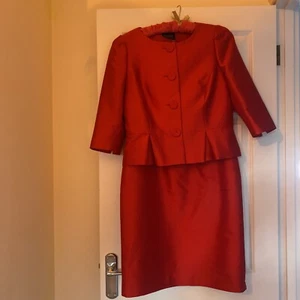 Hobbs Invitation Red 2 Piece Suit Dress & Jacket Silk/Wool Size 12 - Picture 1 of 10