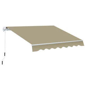 Outsunny 2.5m x 2m Garden Patio Manual Awning Canopy w/ Winding Handle Khaki - Picture 1 of 11