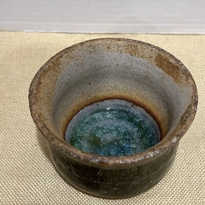 Prato de salsa Art Pottery Studio vidro craquelado esmagado marrom azul 4,5”x3”H💖 - Imagem 1 de 4