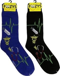 Doctor MD DO Nurse EMT Stethoscope Medicine Hospital 2 Pairs Foozys Men's Socks - Picture 1 of 1