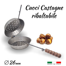 Padella pentola 26cm gira castagne caldarroste in ferro forato manico in legno