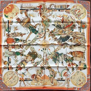 HERMES LES DANSES DES INDIENS silk 100% 90 cm - Picture 1 of 11