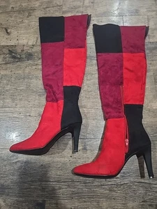 Rialto Womens Boots Sz 10M Knee High Multicolor Colorblock Side Zipper 3.5" Heel - Picture 1 of 4