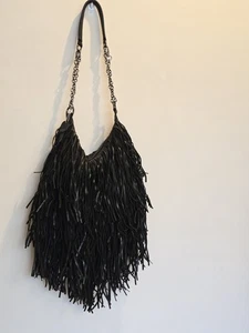 Monserat de Lucca Super Fransen Schwarz Crossbody Echt Wildleder Leder Schultertasche - Bild 1 von 10