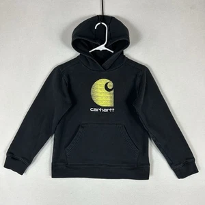 Carhartt Long Sleeve Hoodie Youth Kids Boy's Size Medium Black Big Logo STAINED - Picture 1 of 10