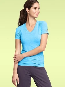 Adidas Womens V-Neck ClimaLite Ultimate Tee T-Shirt - 4776W - Baby Blue - S - Picture 1 of 4