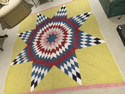 ANTIGUA ESTRELLA DE 8 PUNTOS Amarillo Rosa COLCHA RETAZOS Azul Rojo ÚNICA GUC Foto 1 de 4