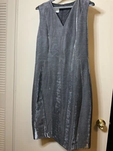 AKRIS PUNTO GRÖSSE 12 ~ METALLIC TAILLIERT MIDI ABEND HOCHZEIT NEUJAHR GEFÜTTERT SCHIMMER - Bild 1 von 7