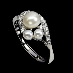 925 Sterling Silver Ring Round Pearl 6mm Natural Gemstone Jewelry Size 8 - Picture 1 of 14