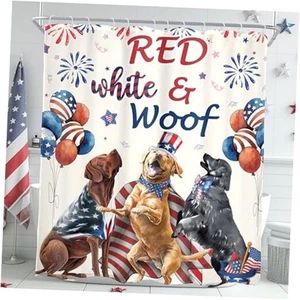 4th of July Shower Curtain 60Wx72L Inch 60"W x 72"L (Pack of 1) Red Blue Dogs - Picture 1 of 7