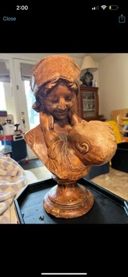 Busto de madre e hijo de terracota - Escultura antigua de Emilio Fiaschi (1851-1941) Foto 1 de 4