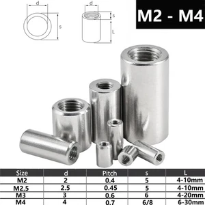 M2-M4 STAINLESS STEEL THREADED SLEEVE ROD BAR STUD ROUND CONNECTOR NUT LONG NUTS - Picture 1 of 5