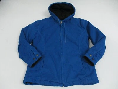 Polar King By Key 夹克女式小号蓝色帆布绝缘拉链连帽重型 — 第 1/4 张图片