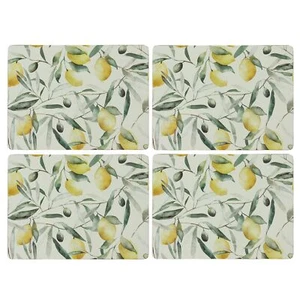 Citrus Garden Placemats Set of 4 Yellow Lemons Pale Green Background Cork Bac... - Picture 1 of 9