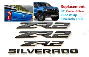 4PCS Kit Gloss Black Fender Rear ZR2 Silverado Emblems Badge 2022+Silverado 1500 - Picture 1 of 5