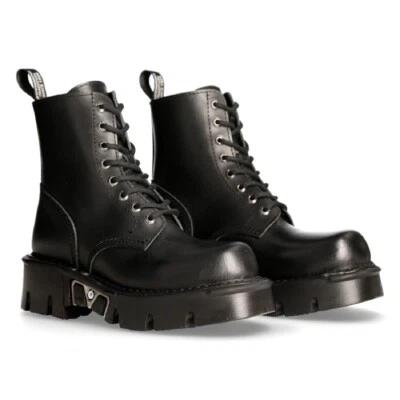 New Rock Mili-084N-S3 Black Gothic Boots Military Unisex 8 Hole Biker Shoes Goth - Image 1 of 4