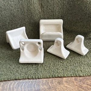 VINTAGE White speckled Bathroom Fixture Set lot 5 pcs Porcelain MCM - Picture 1 of 21
