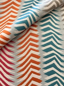 OSBORNE & LITTLE "BRUBECK"Aqua/Rose/Orange/Beige- Irregular Chevron-27"W x26.5"L - Picture 1 of 8