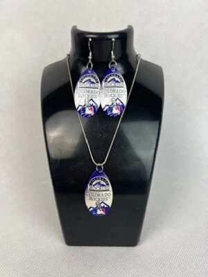 Colorado Rockies Logo Vintage Teardrop Spinner Hook Earrings and Necklace Set - Image 1 of 2