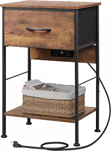 Night Stand with Charging Station, Small Nightstand with Fabric Drawer and Open - Picture 1 of 12
