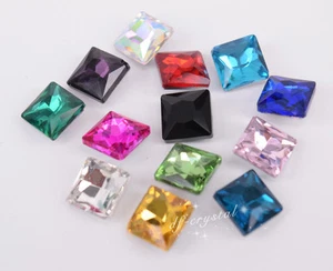 100 Pcs Size Colour Glass Faceted Glass Rhinestones Square Jewels - Picture 1 of 14
