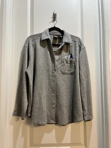 Disney Mickey Mouse Gray button down cardigan shirt Large armpit to armpit 25” - Picture 1 of 6