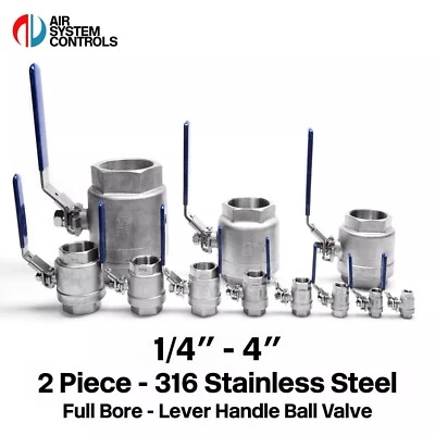 316 Stainless Steel - 2 Piece - BSPP - Full Bore - Lever Ball Valve - 1/4" - 4" - Image 1 of 4