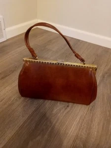 Vintage Brown  Faux Leather Snap Closure Chic Bold Handbag Purse - Picture 1 of 12
