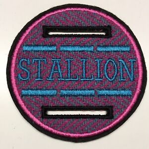 1 X 9cm STALLION Bridle Disc Badge HARRIS TWEED overlay Candy Pink & Teal
