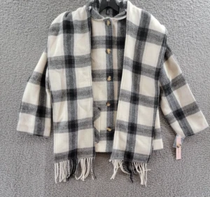 AQUA Scarf Collar Coat Women's XS Black/White Check Wool Blend Patch Pocket L/S - Picture 1 of 16